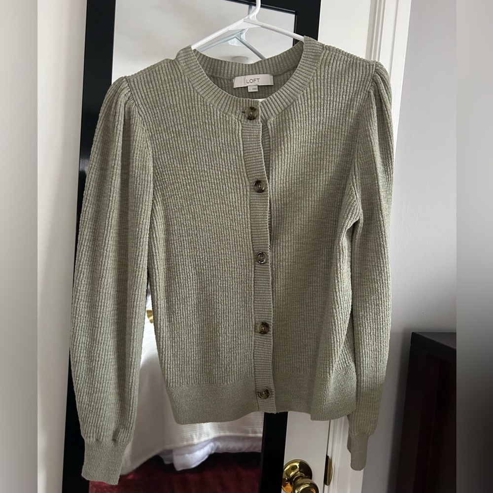 LOFT green knit cardigan
